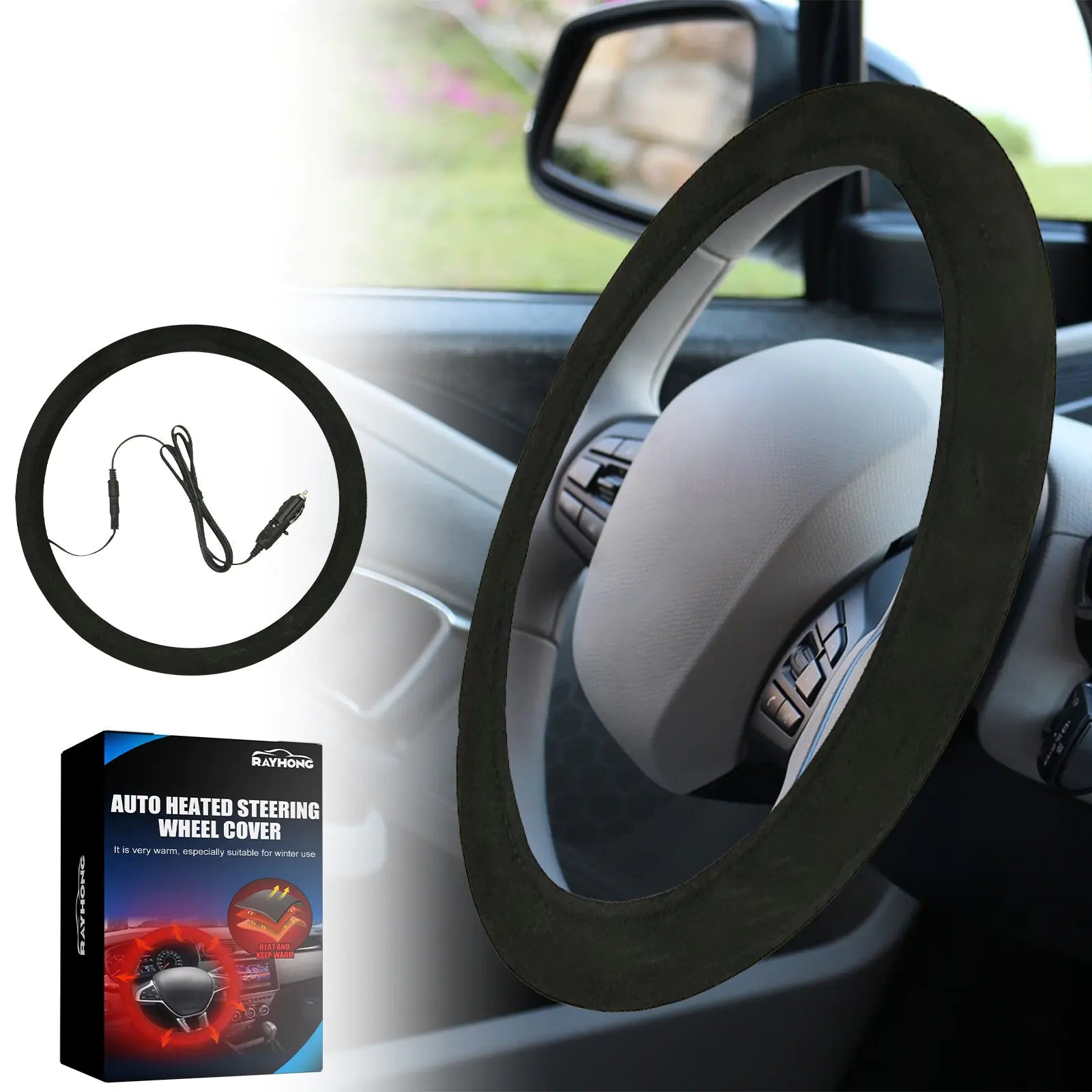 12V Heated Steering Wheel Cover (38 cm)