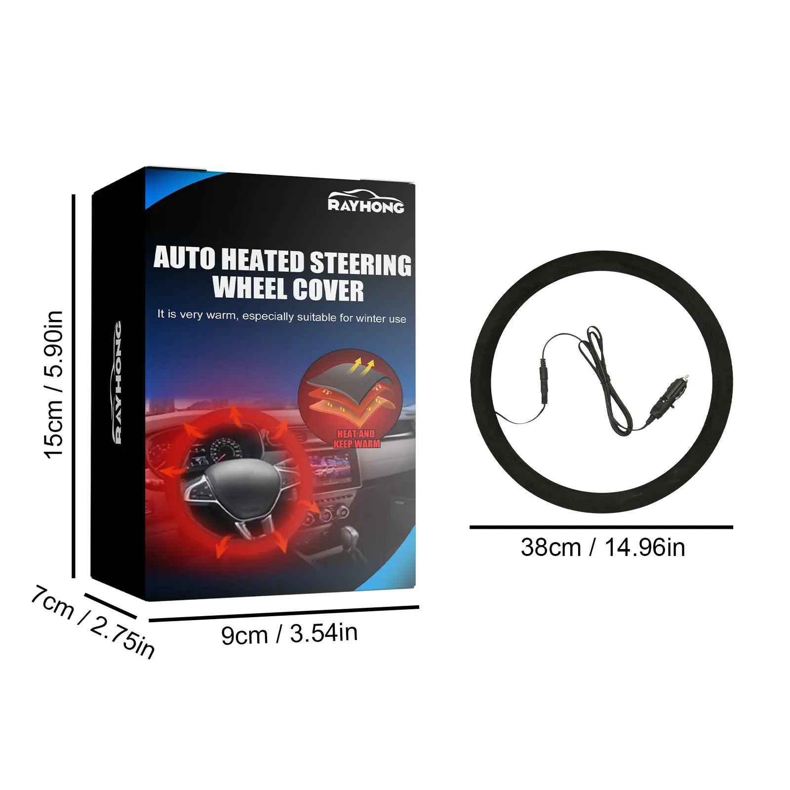 12V Heated Steering Wheel Cover (38 cm)